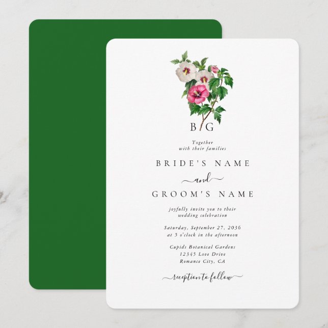 Watercolor Tropical Hibiscus Summer Wedding Invitation (Front/Back)