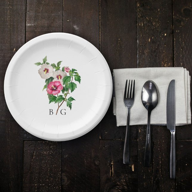 Watercolor Tropical Hibiscus Summer Wedding  Paper Plates (Watercolor Tropical Hibiscus Summer Wedding Paper Plates)