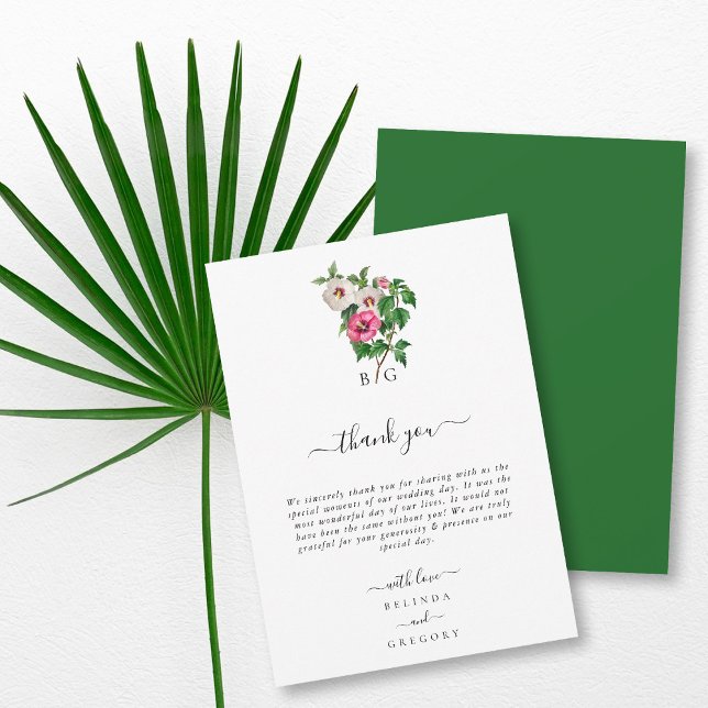 Watercolor Tropical Hibiscus Summer Wedding Thank You Card (Watercolor Tropical Hibiscus Summer Wedding Thank You Card)