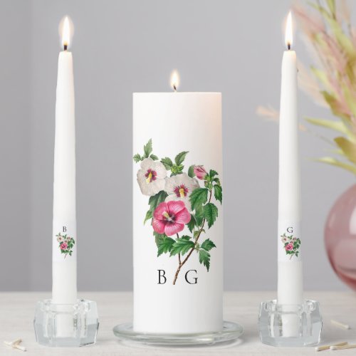 Watercolor Tropical Hibiscus Summer Wedding  Unity Candle Set