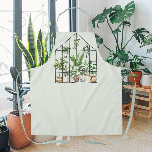 Watercolor Tropical House Plant Gardening Apron (In situ)
