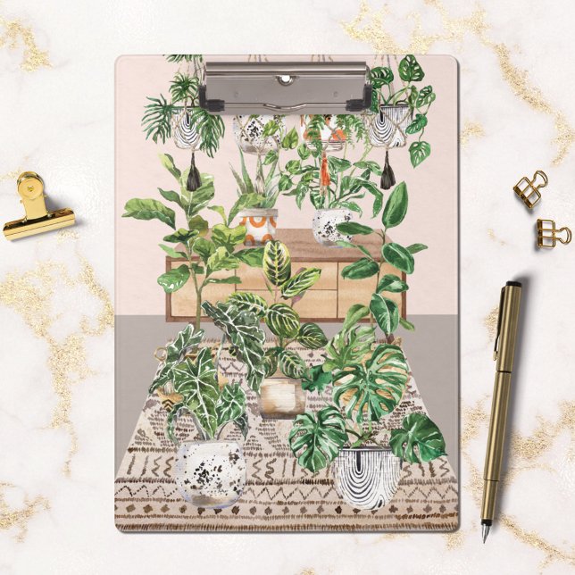 Watercolor Tropical Houseplants Clipboard (In situ)