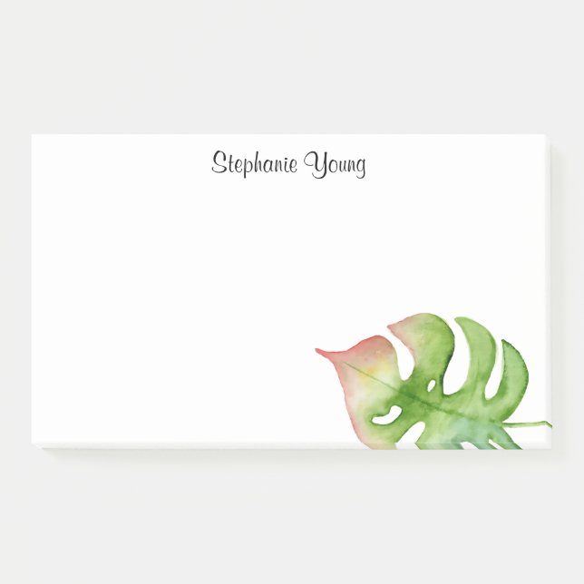 Watercolor Tropical Leaf Add Name Post It Notes (Front)
