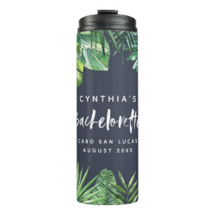 Watercolor tropical leaf bachelorette party thermal tumbler