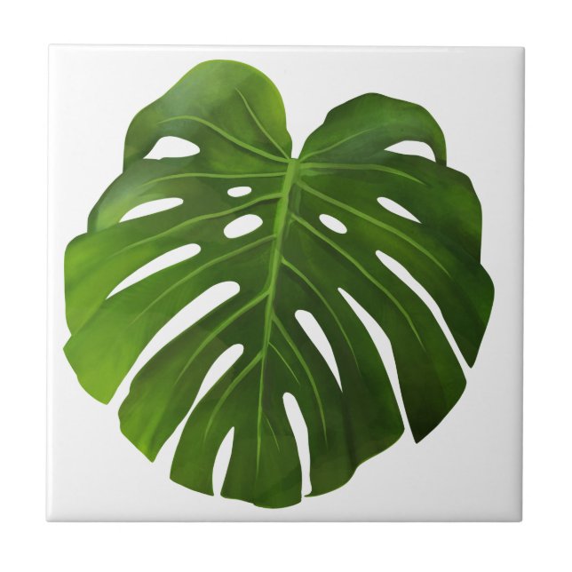 Watercolor tropical leaf ceramic tile (Front)