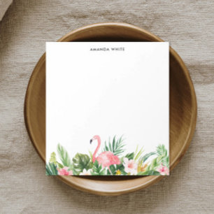Watercolor Tropical Leaf Flamingo Custom Notepad