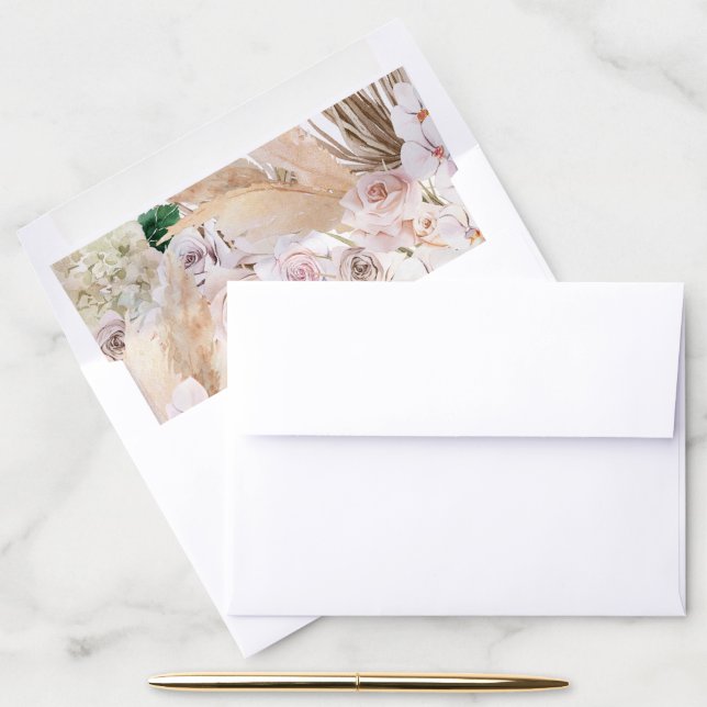 Watercolor tropical leaf orchid pampas grass envelope liner (Desk)