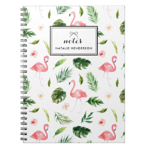 Watercolor Tropical Leaves and Flamingo Custom Notebook