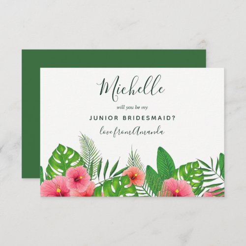 Watercolor Tropical Leaves Be My Junior Bridesmaid Invitation