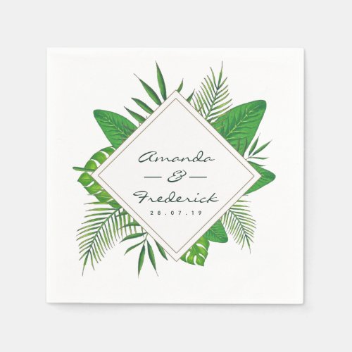 Watercolor Tropical Leaves Beach Wedding Napkins