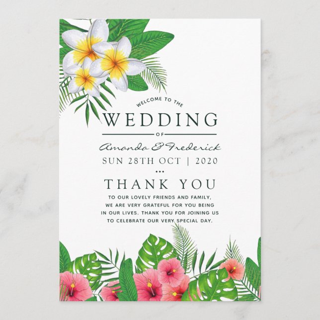 Watercolor Tropical Leaves Beach Wedding Program (Front)