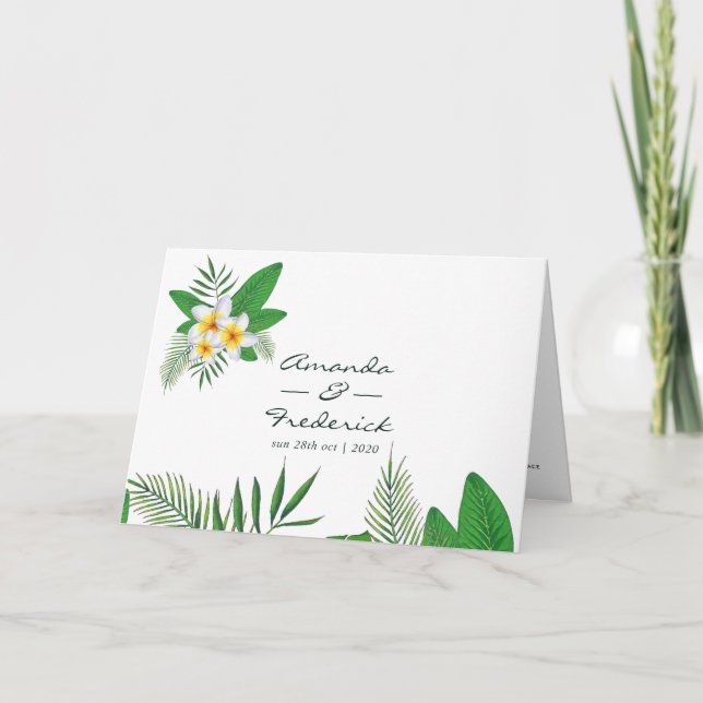 Watercolor Tropical Leaves Beach Wedding Program (Front)