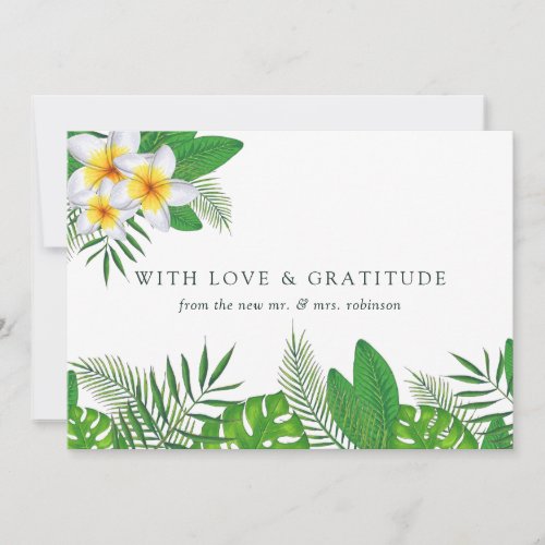 Watercolor Tropical Leaves Beach Wedding Thank You Card