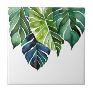 Watercolor Tropical Leaves Ceramic Tile