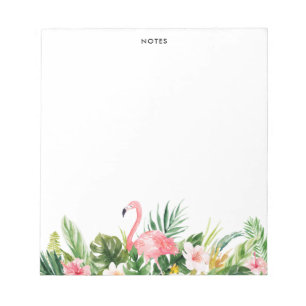 Watercolor Tropical Leaves Flamingo Notepad