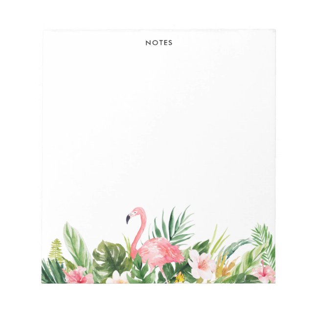 Watercolor Tropical Leaves Flamingo Notepad (Front)