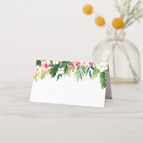 Watercolor Tropical Leaves Folded Place Card