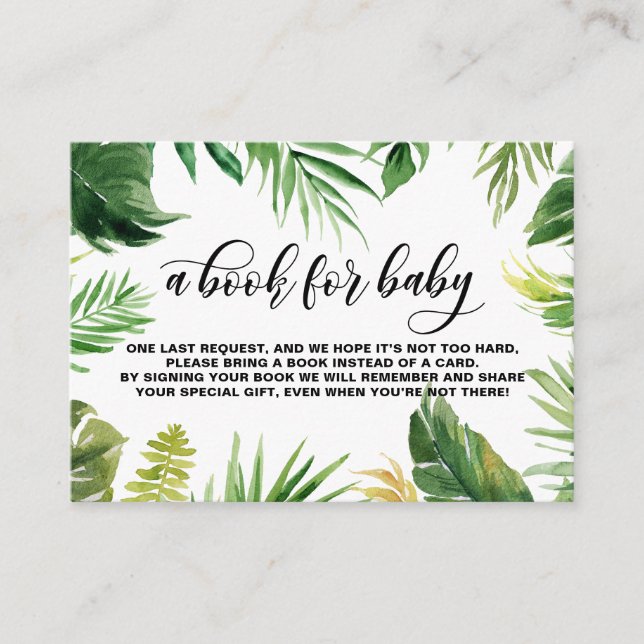 Watercolor Tropical Leaves Frame Baby Book Request Enclosure Card (Front)