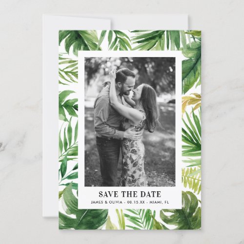 Watercolor Tropical Leaves Frame Photo Photo Save The Date