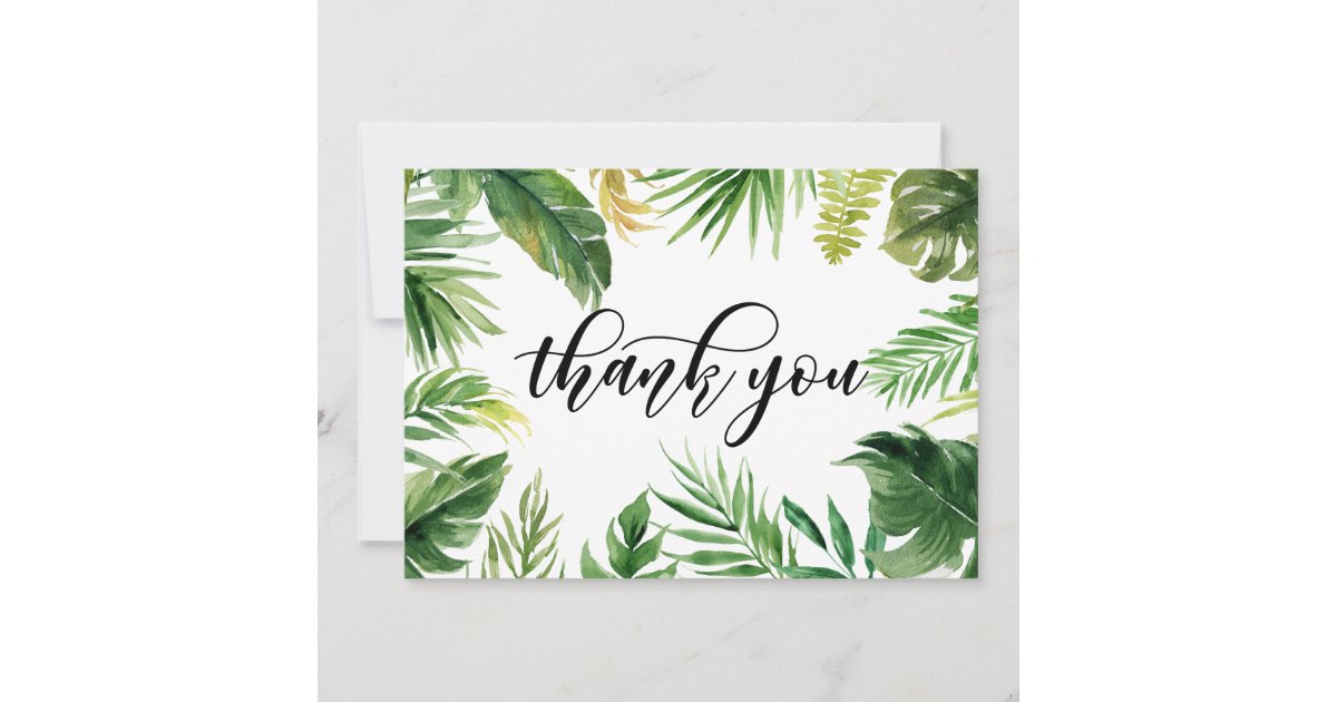 Watercolor Tropical Leaves Frame Thank You Card | Zazzle