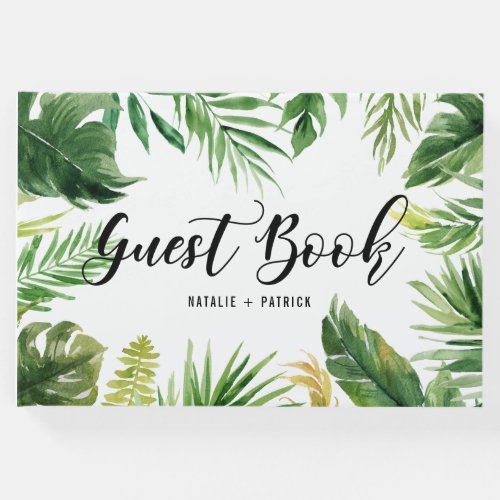 Watercolor Tropical Leaves Frame Wedding Guest Book