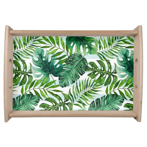 Watercolor Tropical Leaves Green Stylish Serving Tray