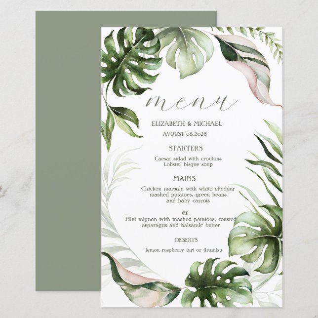 Watercolor Tropical Leaves Greenery  (Front/Back)