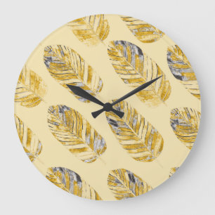 Watercolor Tropical Leaves Modern Pattern Large Clock