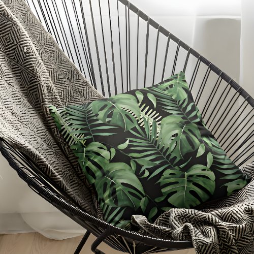 Watercolor Tropical Leaves Outdoor Pillow