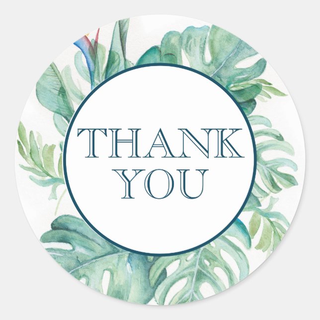 Watercolor Tropical Leaves Party Favor Sticker (Front)