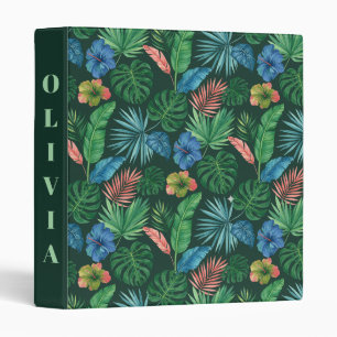 Watercolor Tropical Leaves Pattern 3 Ring Binder