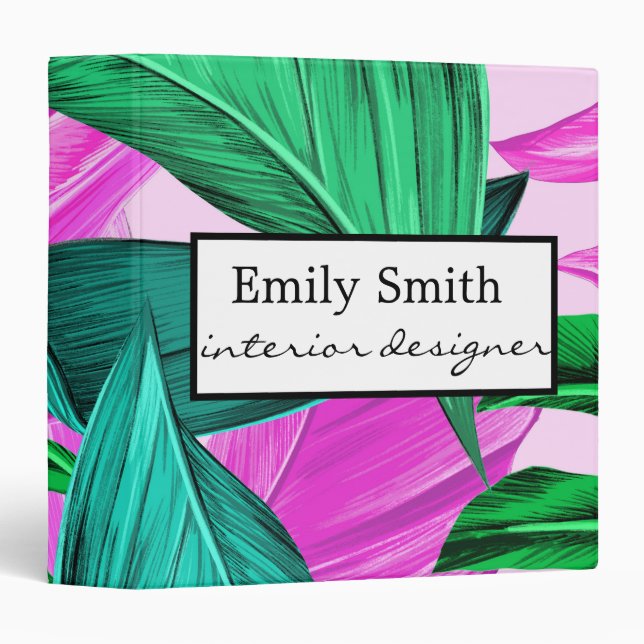 Watercolor Tropical Leaves Pattern 3 Ring Binder (Front/Spine)