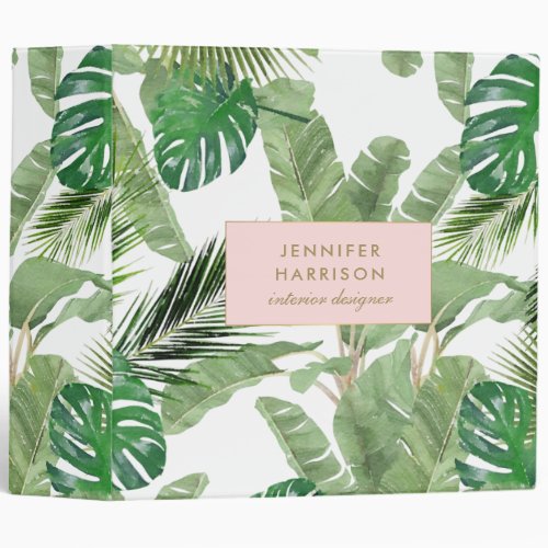 Watercolor Tropical Leaves Pattern 3 Ring Binder