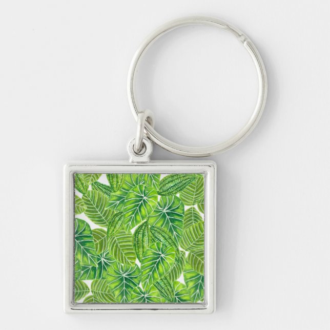 Watercolor tropical leaves pattern design keychain (Front)