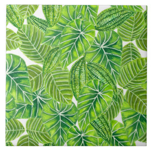 Watercolor tropical leaves pattern design tile