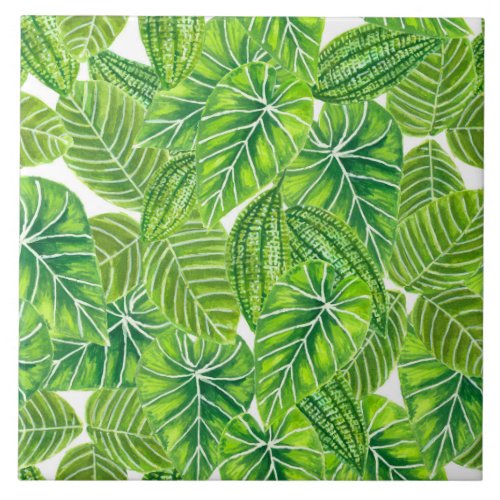 Watercolor tropical leaves pattern design tile