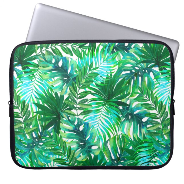 Watercolor tropical leaves pattern laptop sleeve (Front)