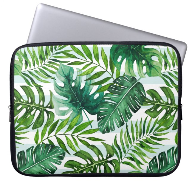 Watercolor Tropical Leaves Pattern Laptop Sleeve (Front)