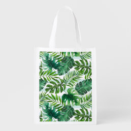 Watercolor Tropical Leaves Pattern Modern Grocery Bag