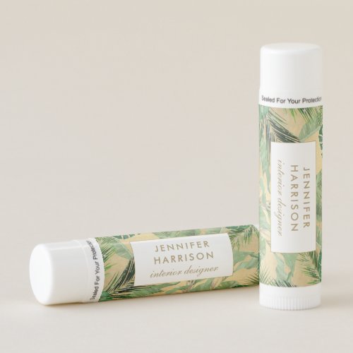 Watercolor Tropical Leaves Pattern on Faux Gold Lip Balm