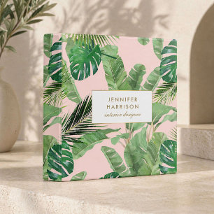 Watercolor Tropical Leaves Pattern on Pink 3 Ring Binder