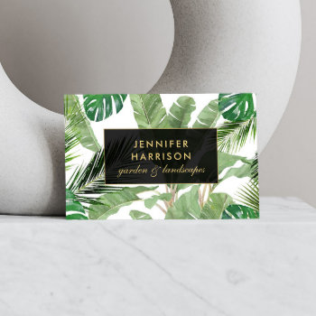 Watercolor Tropical Leaves Pattern On White Business Card by 1201am at Zazzle