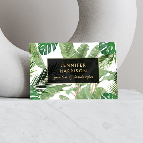 Watercolor Tropical Leaves Pattern on White Business Card