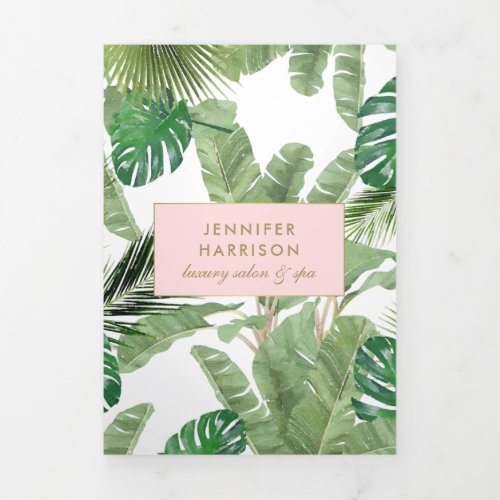 Watercolor Tropical Leaves Pattern Salon Brochure