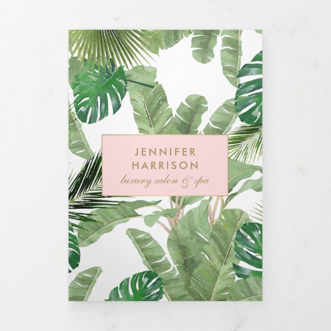Watercolor Tropical Leaves Pattern Salon Brochure (Cover)