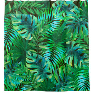 Watercolor tropical leaves pattern shower curtain