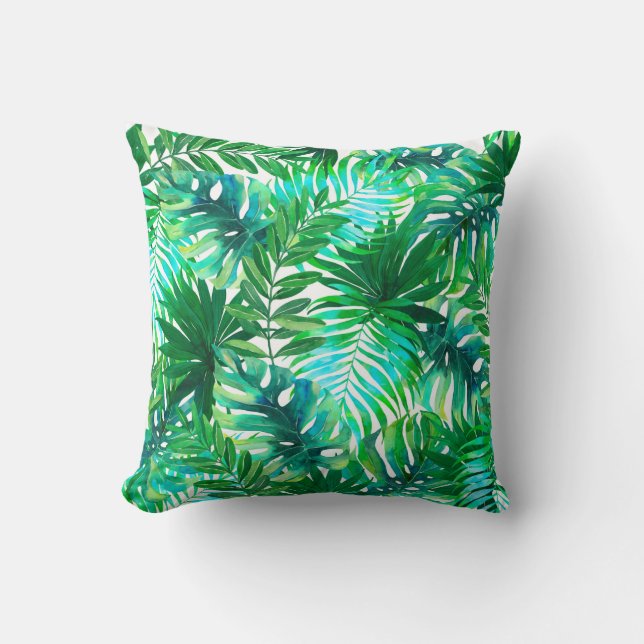 Watercolor tropical leaves pattern throw pillow (Front)