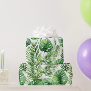 Watercolor Tropical Leaves Pattern Wrapping Paper