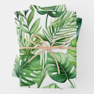 Watercolor Tropical Leaves  Pattern Wrapping Paper Sheets