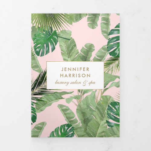 Watercolor Tropical Leaves Pink Salon Brochure